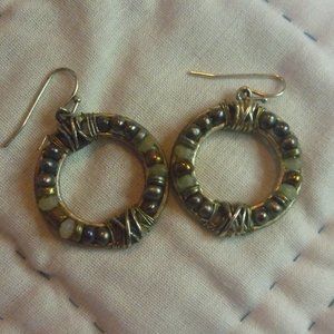 Beaded Earrings With Circular Silver tone Backdrop Boho.